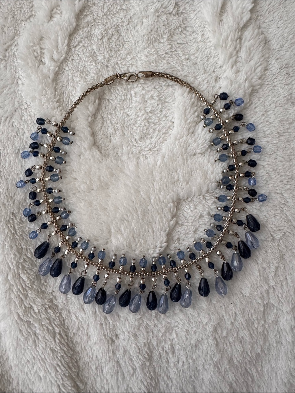 Avon Statement Blue Beaded Fringe Necklace